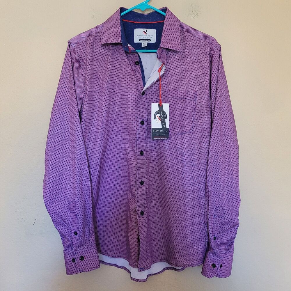 International Report Performance Shirt Mens Medium  4-Way Stretch Button Up NWT